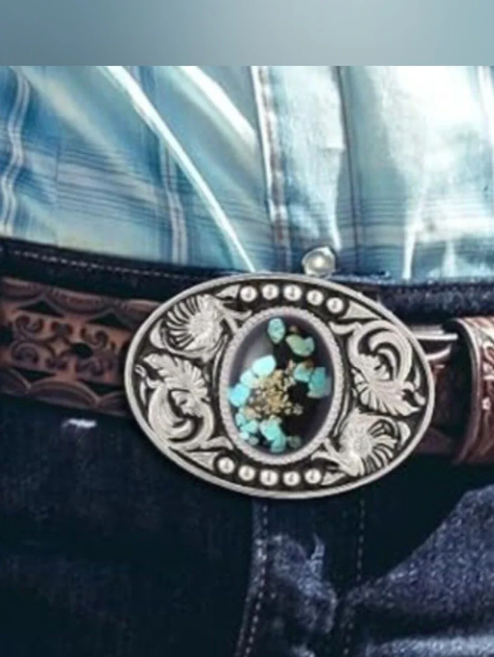 New beautiful Silver Oval Turquoise Color Stone Belt Buckle